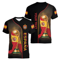 Personalized Spain Football 2026 Women V-Neck T-Shirt Trophy Flag Pride Art