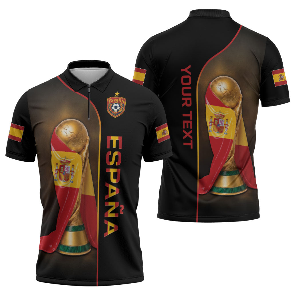 Personalized Spain Football 2026 Zipper Polo Shirt Trophy Flag Pride Art