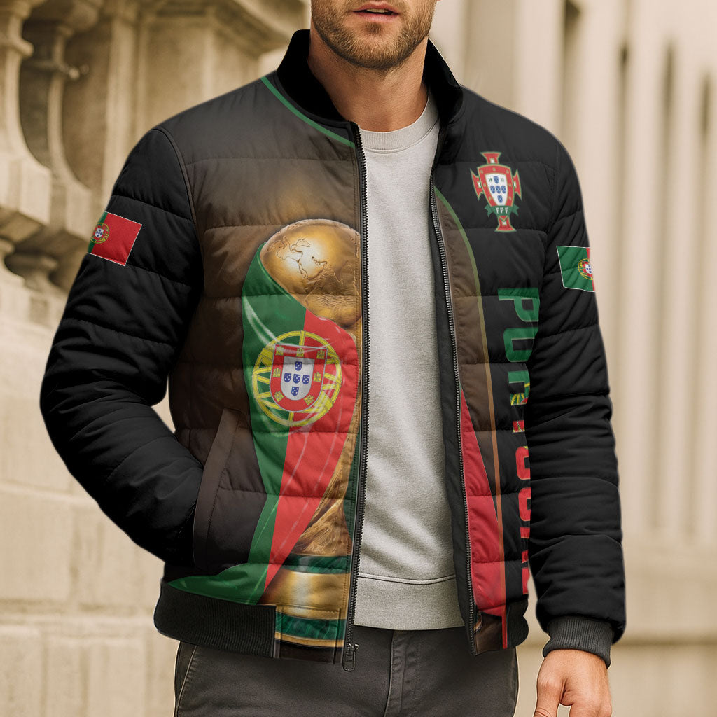 Personalized Portugal Football 2026 Bomber Puffer Jacket Trophy Flag Pride Art