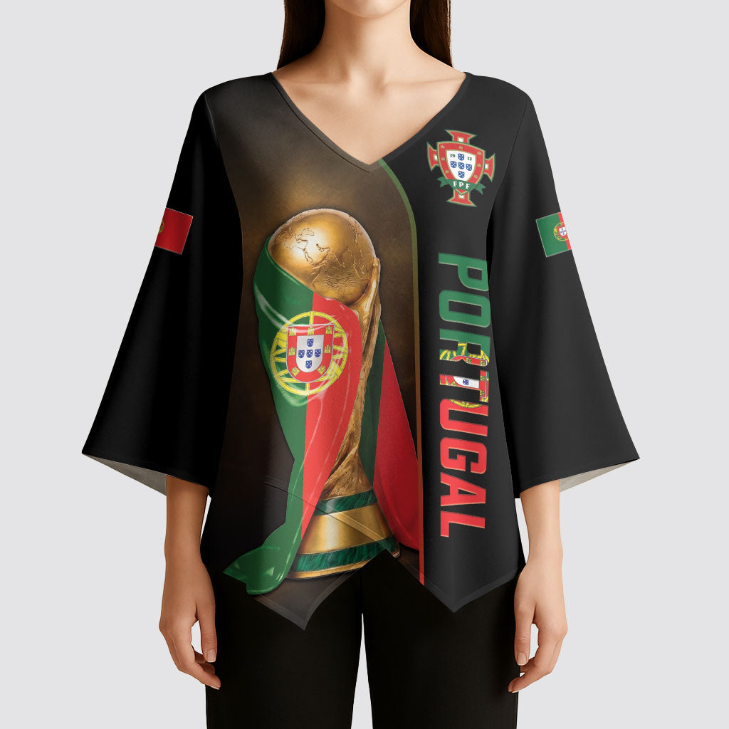 Personalized Portugal Football 2026 Kimono Sleeve Blouse Trophy Flag Pride Art