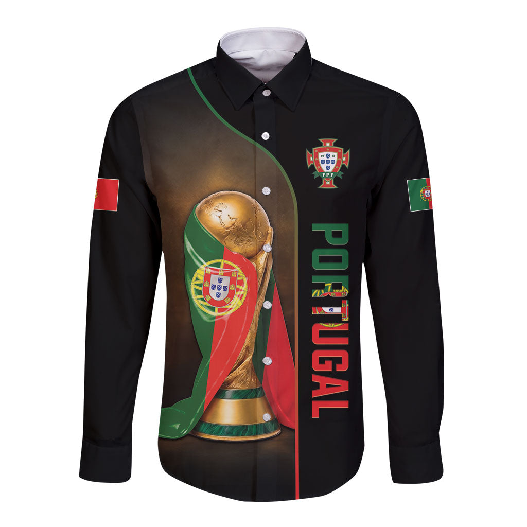 Personalized Portugal Football 2026 Long Sleeve Button Shirt Trophy Flag Pride Art