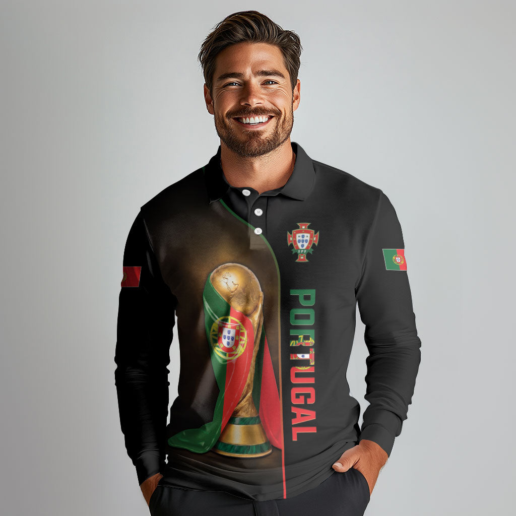 Personalized Portugal Football 2026 Long Sleeve Polo Shirt Trophy Flag Pride Art