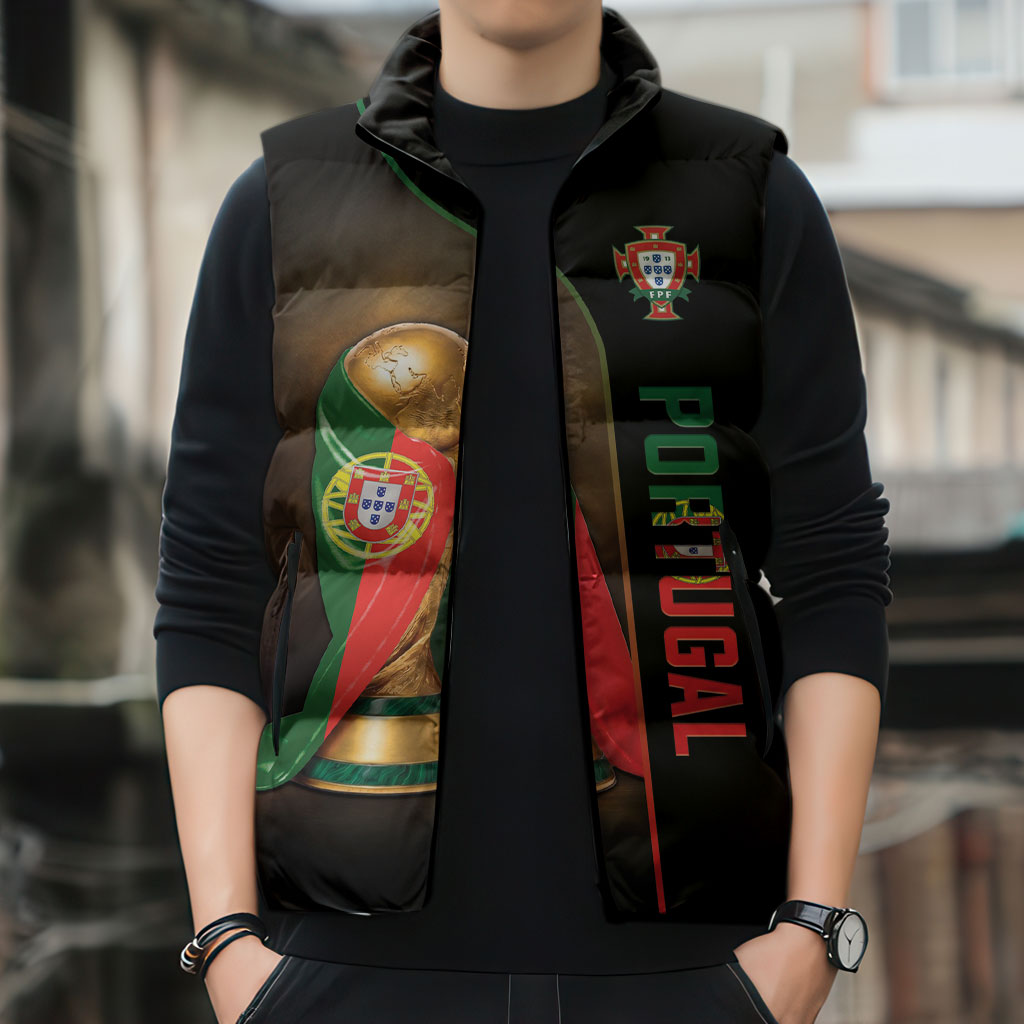 Personalized Portugal Football 2026 Sleeveless Puffer Jacket Trophy Flag Pride Art