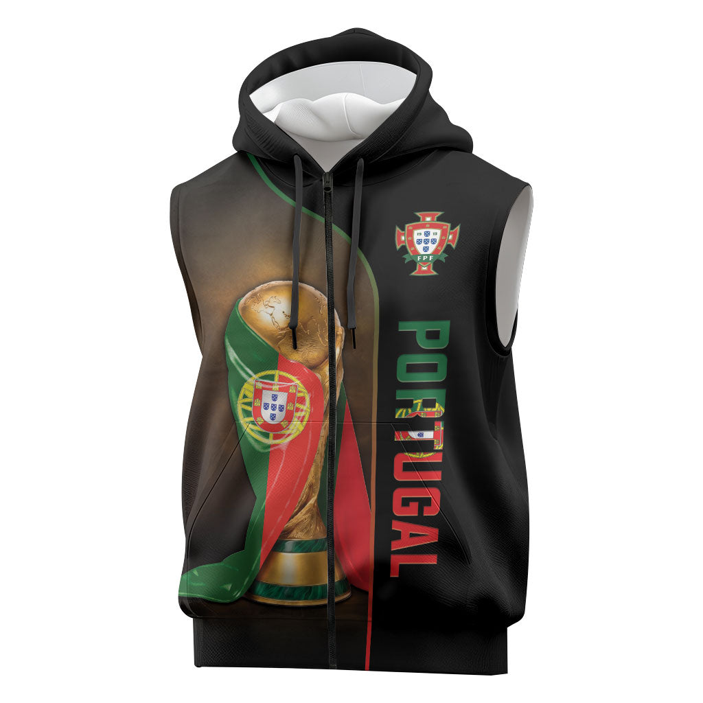 Personalized Portugal Football 2026 Sleeveless Zip Hoodie Trophy Flag Pride Art