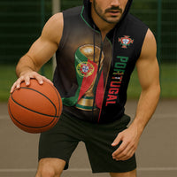 Personalized Portugal Football 2026 Sleeveless Zip Hoodie Trophy Flag Pride Art