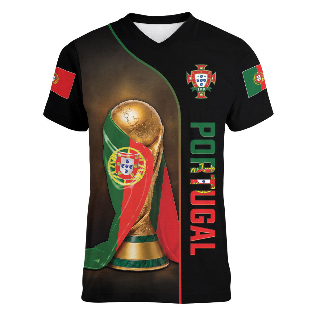 Personalized Portugal Football 2026 Women V-Neck T-Shirt Trophy Flag Pride Art