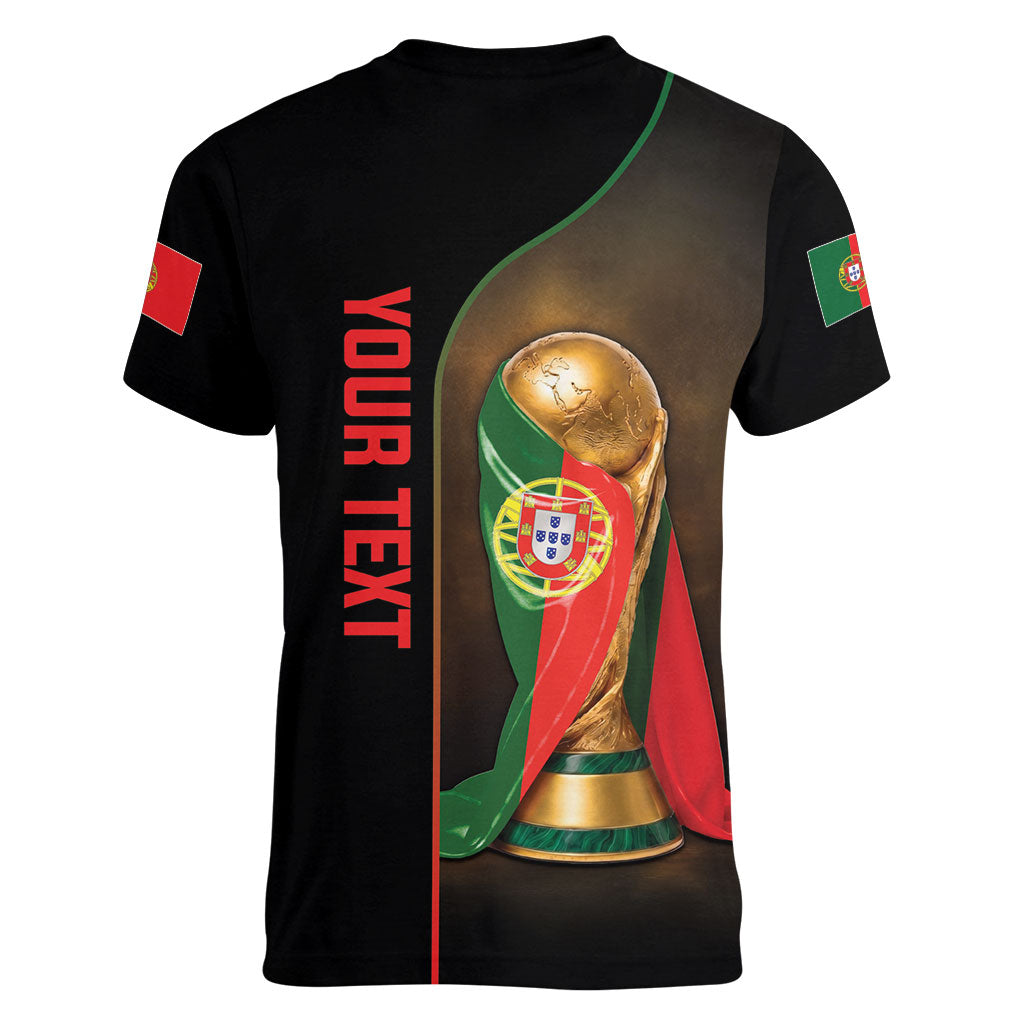 Personalized Portugal Football 2026 Women V-Neck T-Shirt Trophy Flag Pride Art