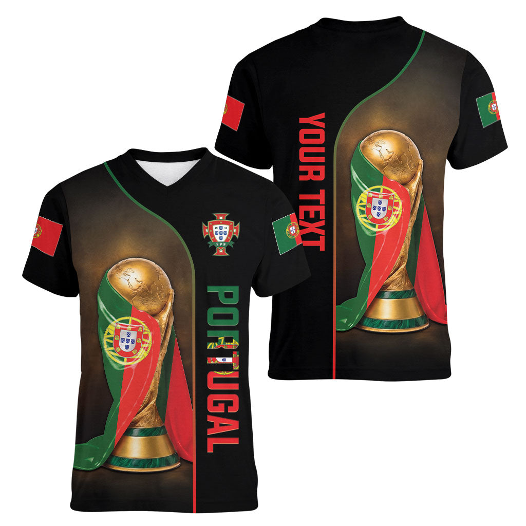 Personalized Portugal Football 2026 Women V-Neck T-Shirt Trophy Flag Pride Art