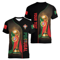 Personalized Portugal Football 2026 Women V-Neck T-Shirt Trophy Flag Pride Art