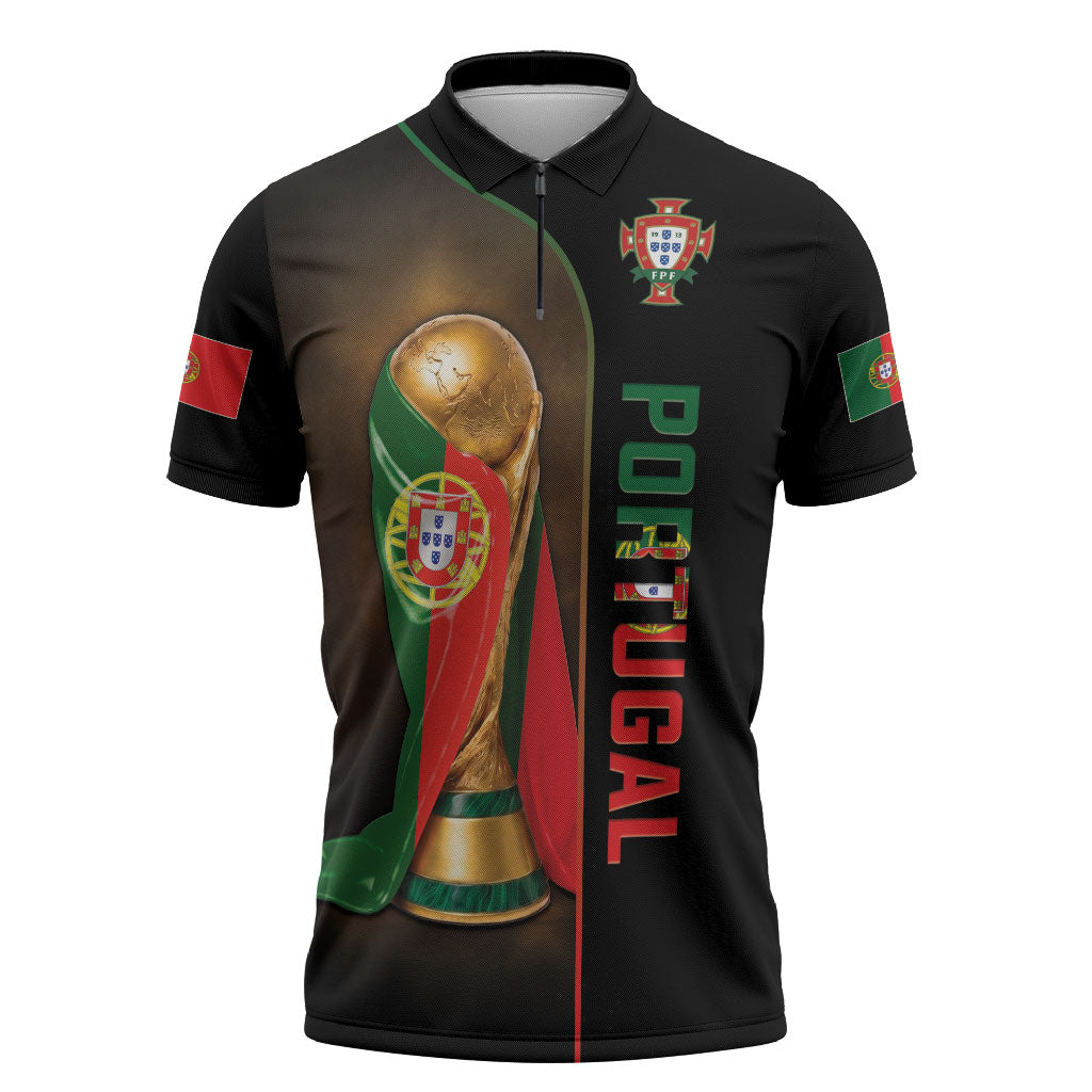 Personalized Portugal Football 2026 Zipper Polo Shirt Trophy Flag Pride Art