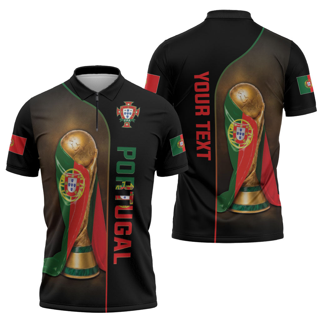 Personalized Portugal Football 2026 Zipper Polo Shirt Trophy Flag Pride Art
