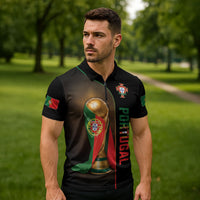 Personalized Portugal Football 2026 Zipper Polo Shirt Trophy Flag Pride Art