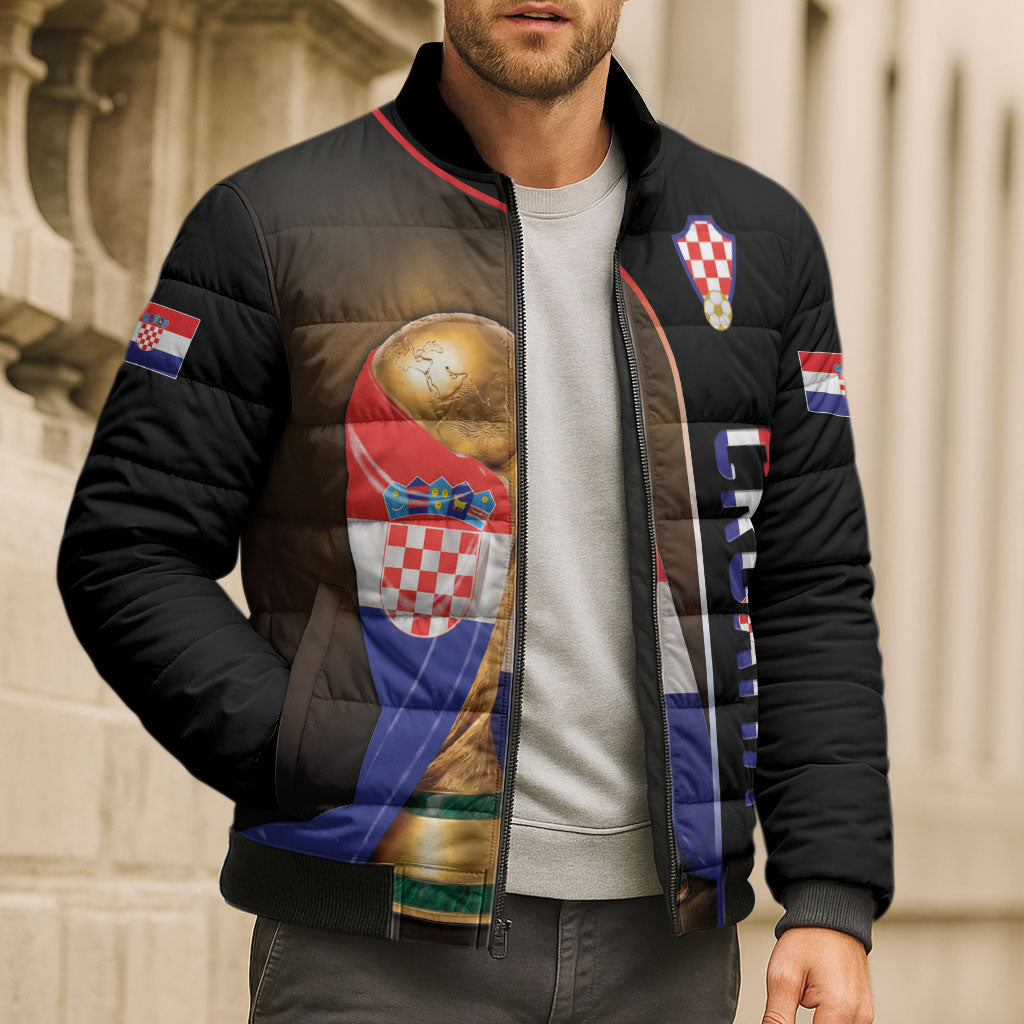 Personalized Croatia Football 2026 Bomber Puffer Jacket Trophy Flag Pride Art