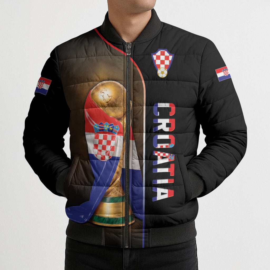 Personalized Croatia Football 2026 Bomber Puffer Jacket Trophy Flag Pride Art