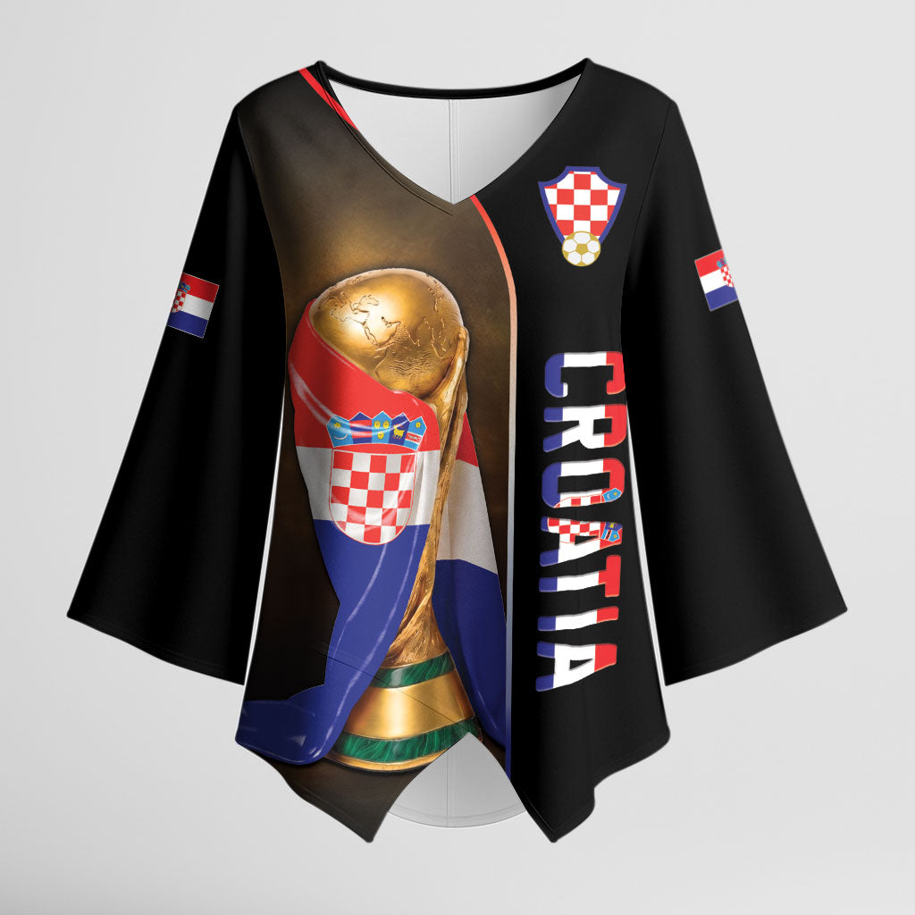 Personalized Croatia Football 2026 Kimono Sleeve Blouse Trophy Flag Pride Art
