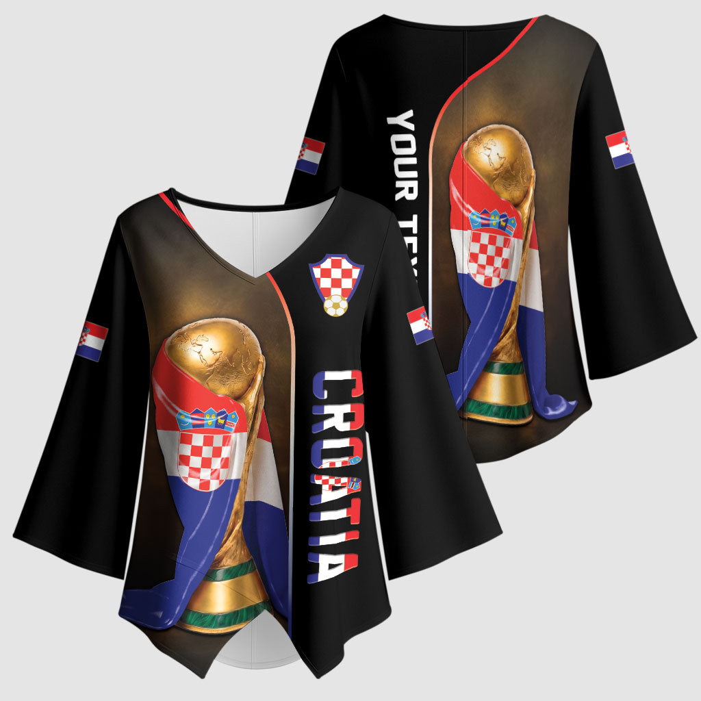 Personalized Croatia Football 2026 Kimono Sleeve Blouse Trophy Flag Pride Art