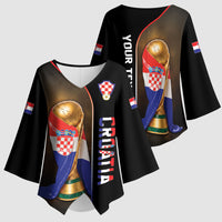 Personalized Croatia Football 2026 Kimono Sleeve Blouse Trophy Flag Pride Art