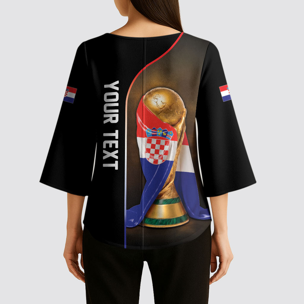 Personalized Croatia Football 2026 Kimono Sleeve Blouse Trophy Flag Pride Art