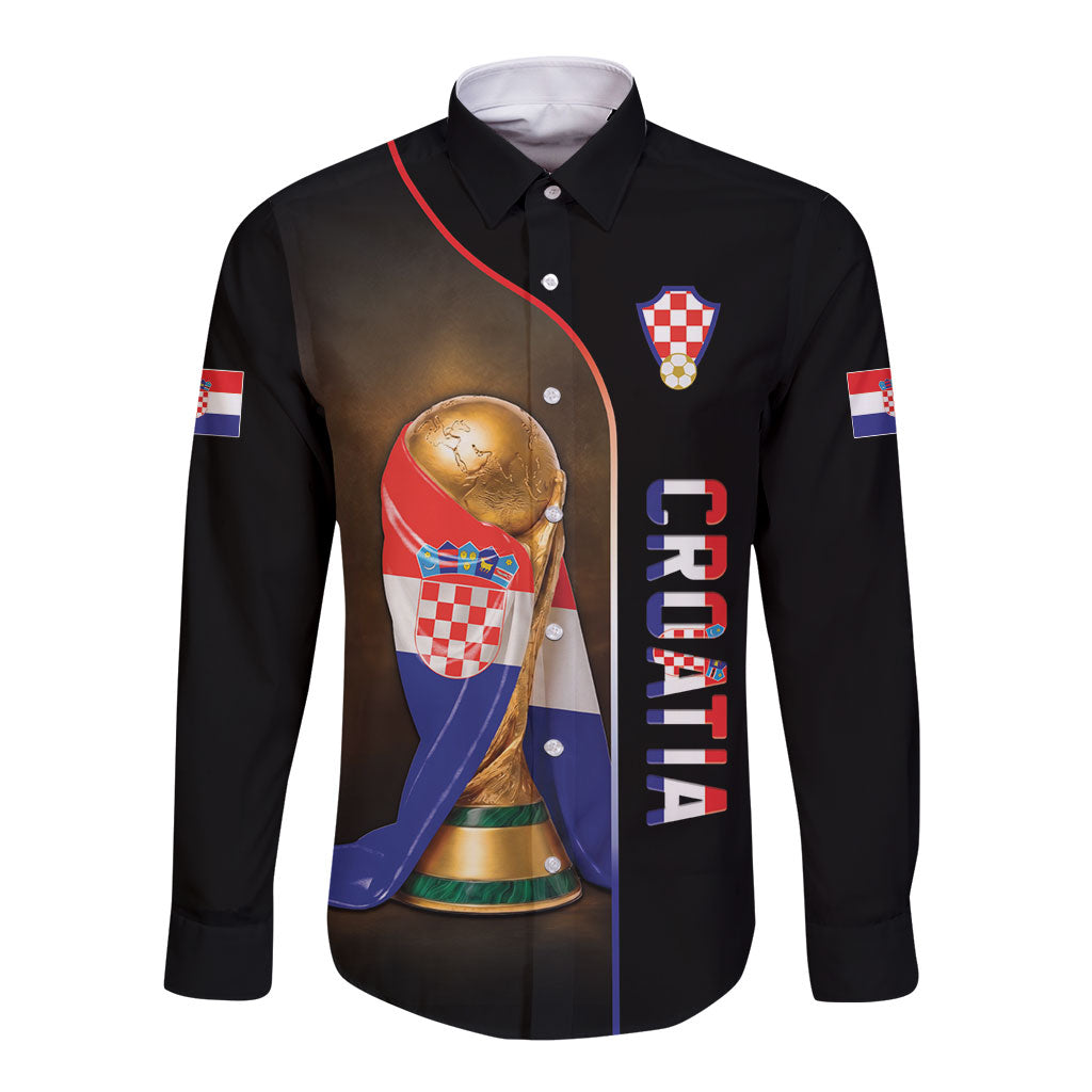 Personalized Croatia Football 2026 Long Sleeve Button Shirt Trophy Flag Pride Art