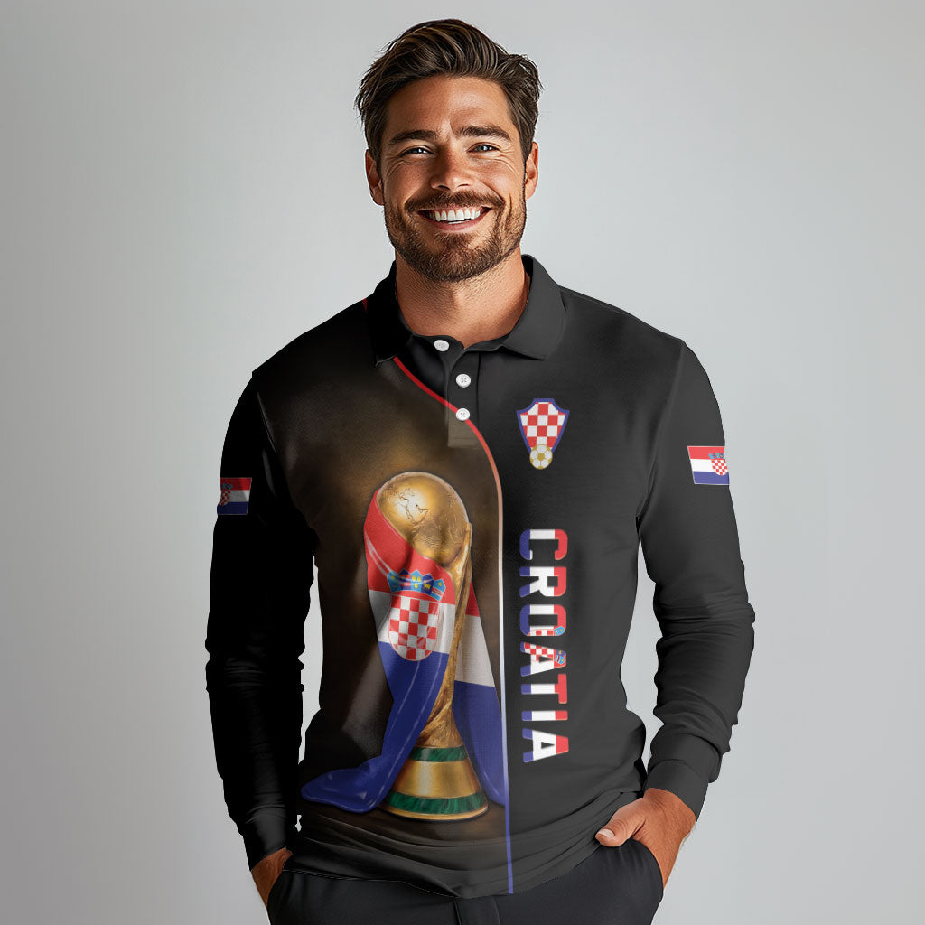 Personalized Croatia Football 2026 Long Sleeve Polo Shirt Trophy Flag Pride Art
