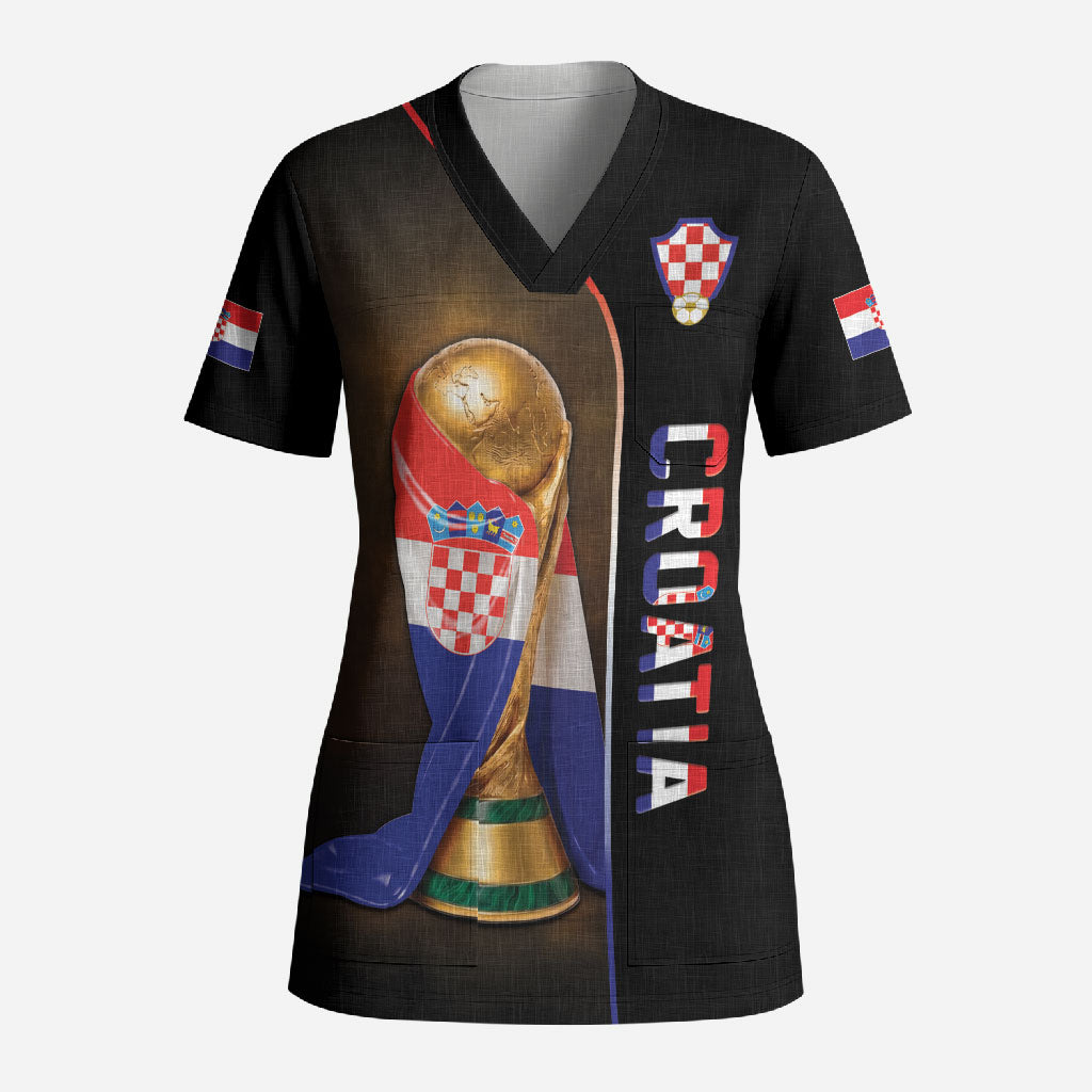 Personalized Croatia Football 2026 Scrub Top Trophy Flag Pride Art