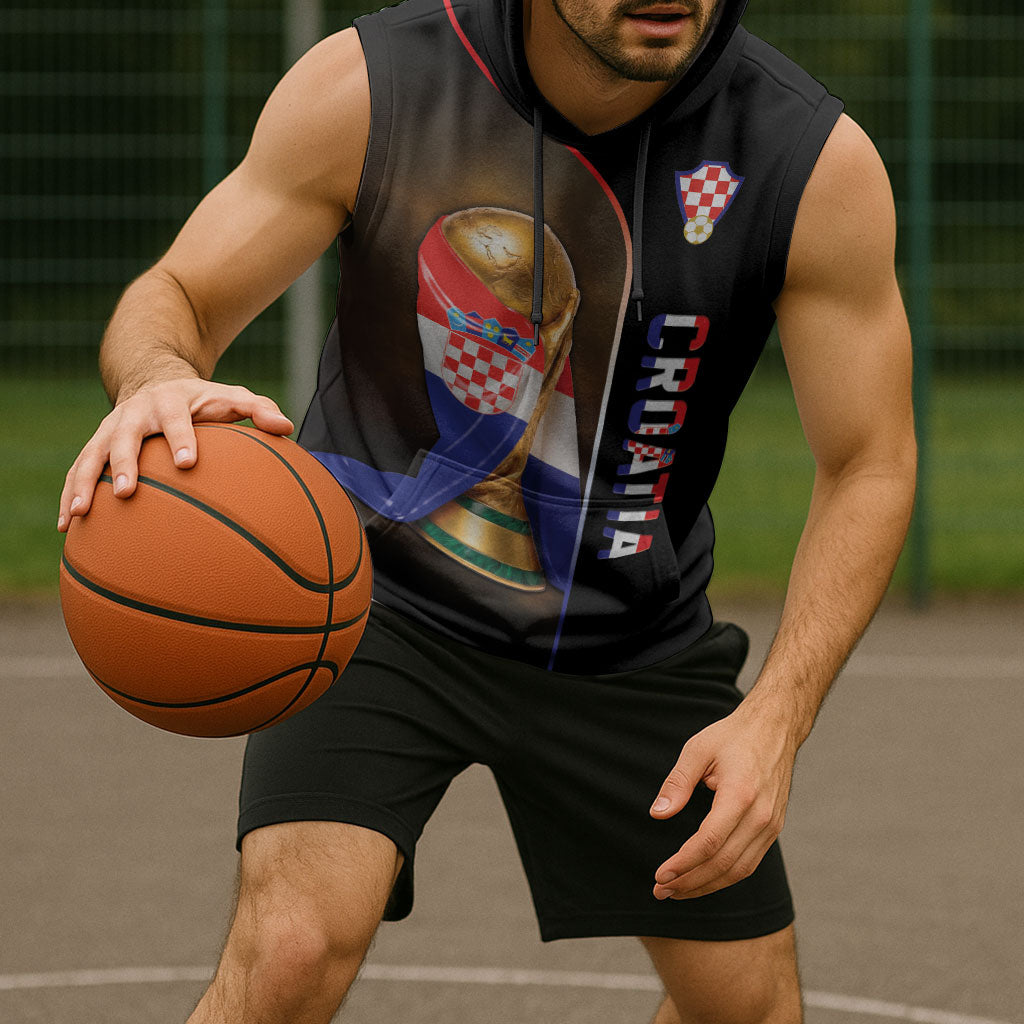 Personalized Croatia Football 2026 Sleeveless Hoodie Trophy Flag Pride Art