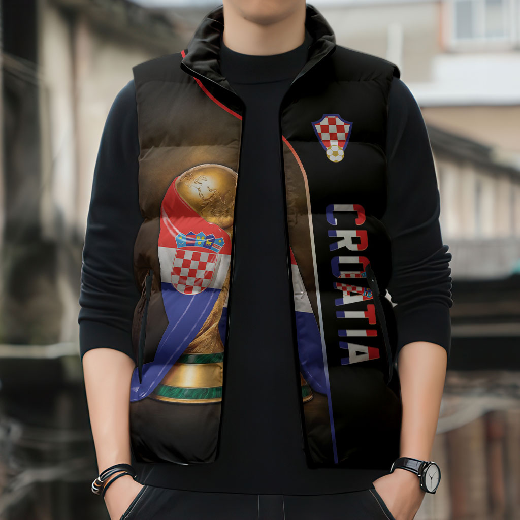 Personalized Croatia Football 2026 Sleeveless Puffer Jacket Trophy Flag Pride Art