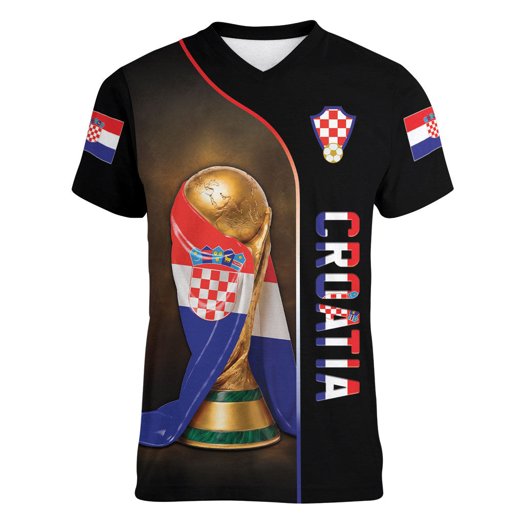 Personalized Croatia Football 2026 Women V-Neck T-Shirt Trophy Flag Pride Art