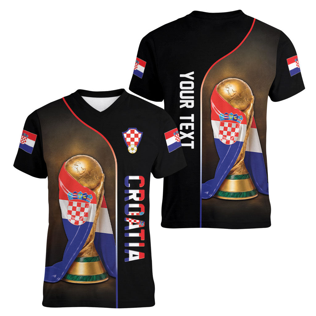Personalized Croatia Football 2026 Women V-Neck T-Shirt Trophy Flag Pride Art
