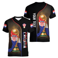Personalized Croatia Football 2026 Women V-Neck T-Shirt Trophy Flag Pride Art