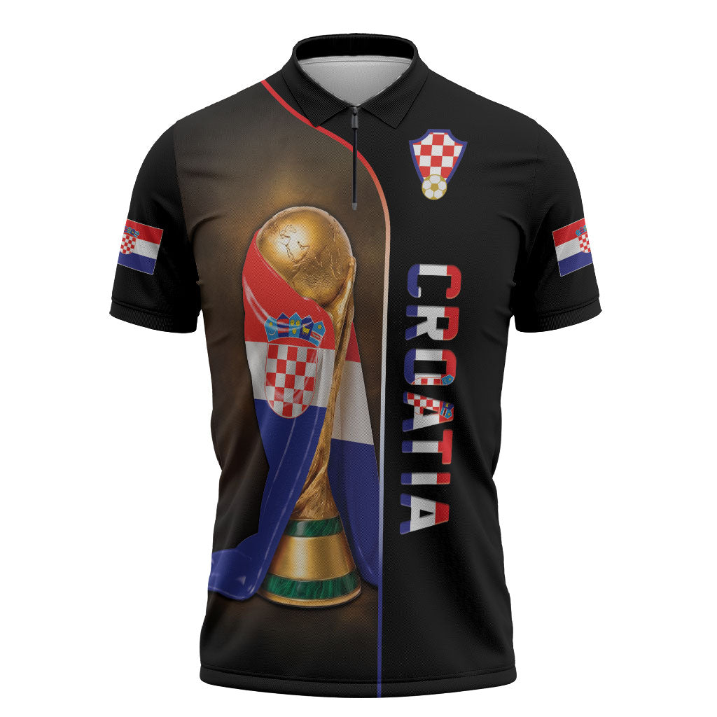 Personalized Croatia Football 2026 Zipper Polo Shirt Trophy Flag Pride Art