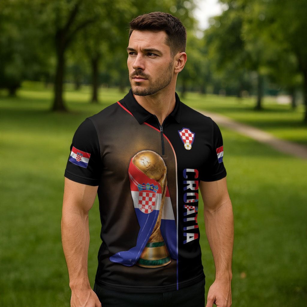 Personalized Croatia Football 2026 Zipper Polo Shirt Trophy Flag Pride Art