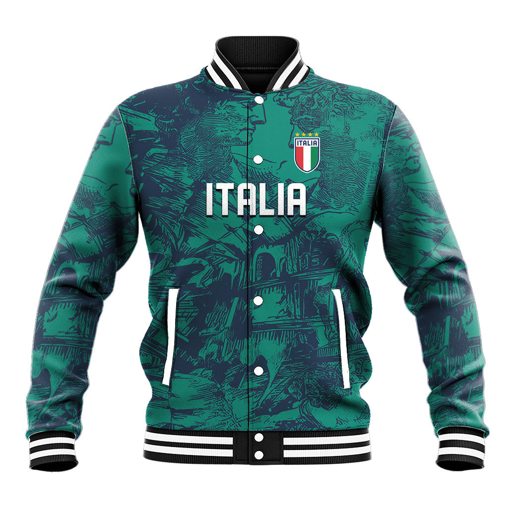 Custom Italy Football Baseball Jacket Gli Azzurri Renaissance Art Green Version