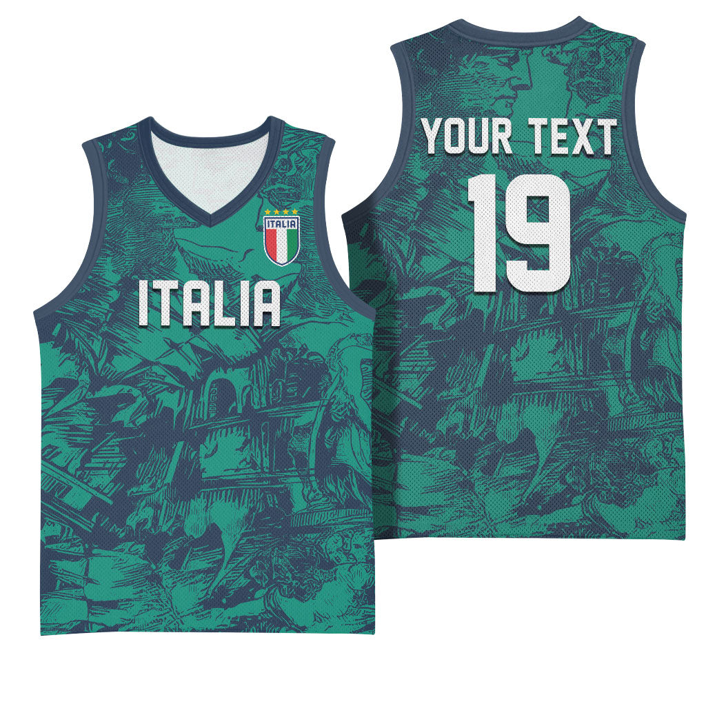 Custom Italy Football Basketball Jersey Gli Azzurri Renaissance Art Green Version