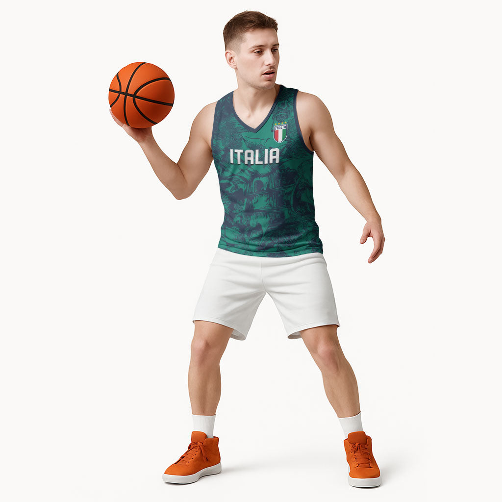 Custom Italy Football Basketball Jersey Gli Azzurri Renaissance Art Green Version