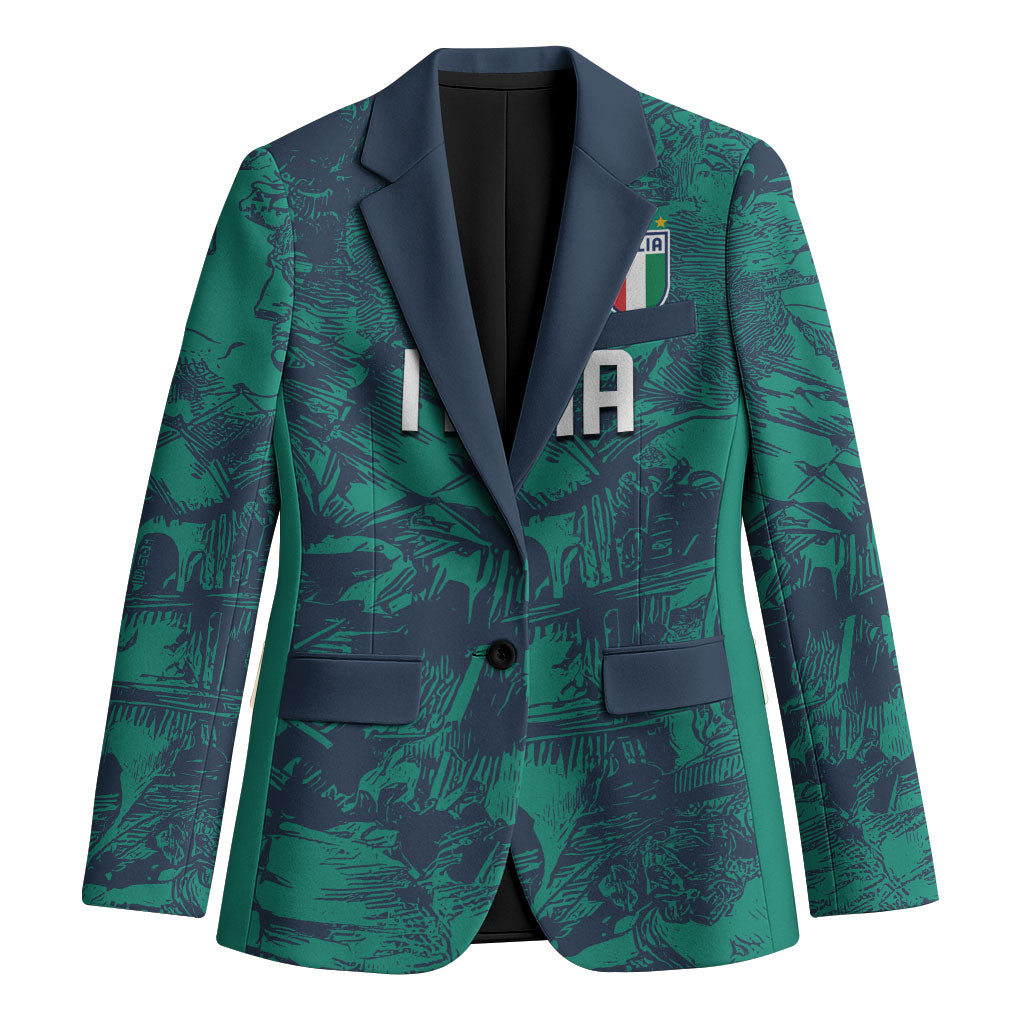 Custom Italy Football Blazer Gli Azzurri Renaissance Art Green Version
