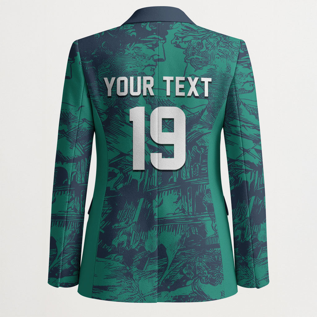 Custom Italy Football Blazer Gli Azzurri Renaissance Art Green Version