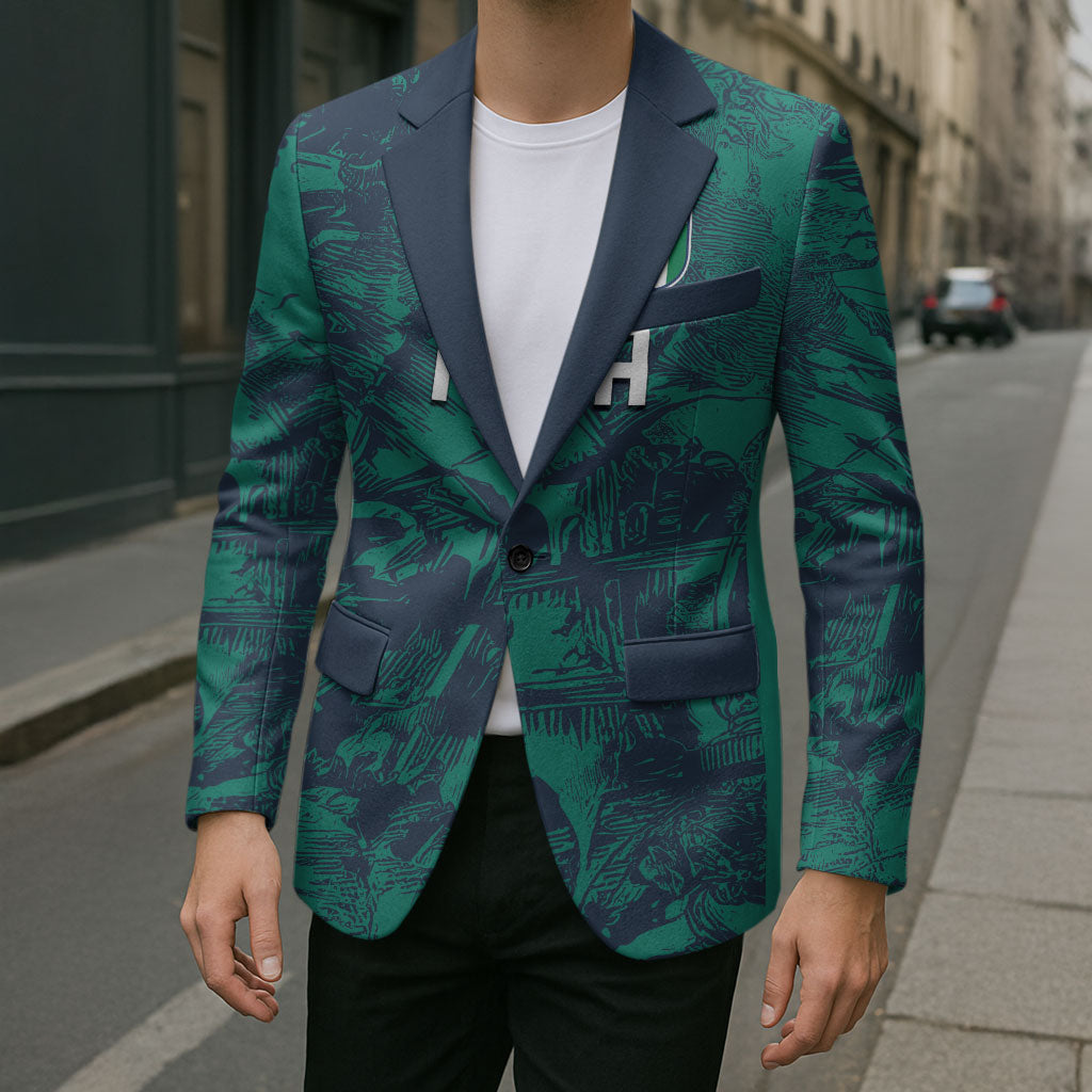 Custom Italy Football Blazer Gli Azzurri Renaissance Art Green Version