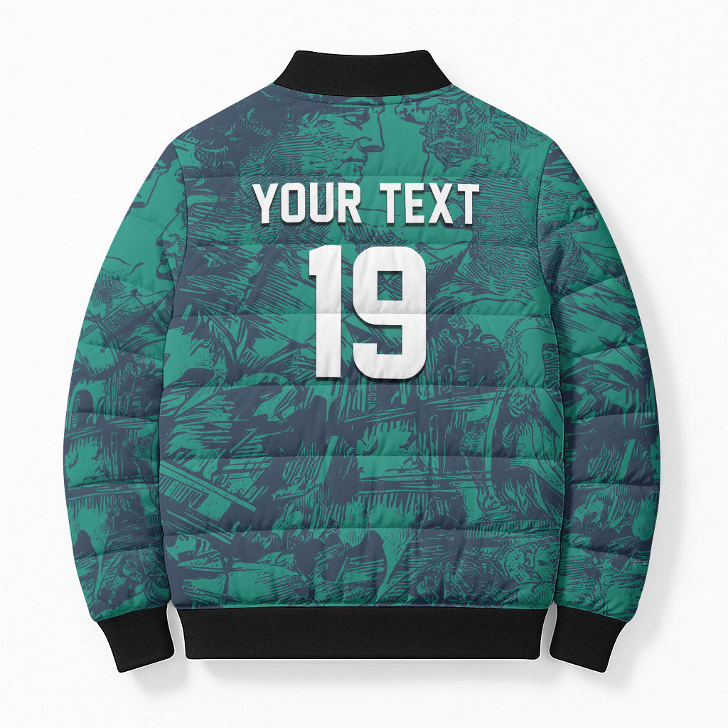 Custom Italy Football Bomber Puffer Jacket Gli Azzurri Renaissance Art Green Version