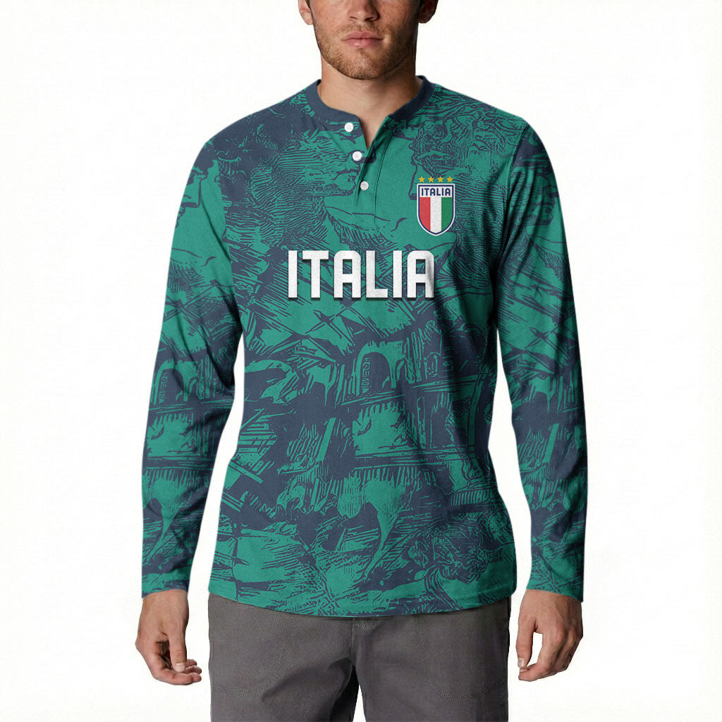 Custom Italy Football Button Sweatshirt Gli Azzurri Renaissance Art Green Version