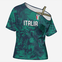 Custom Italy Football Cross Shoulder Shirt Gli Azzurri Renaissance Art Green Version