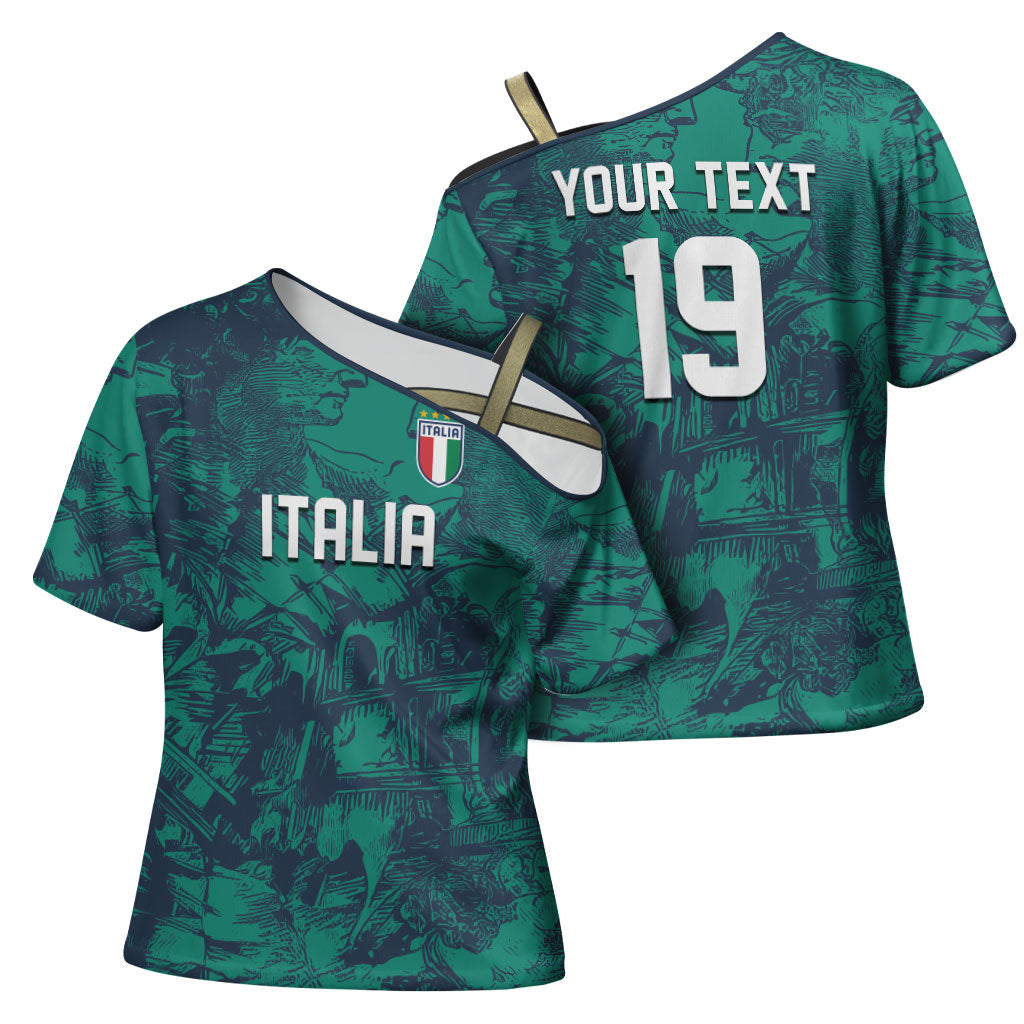 Custom Italy Football Cross Shoulder Shirt Gli Azzurri Renaissance Art Green Version