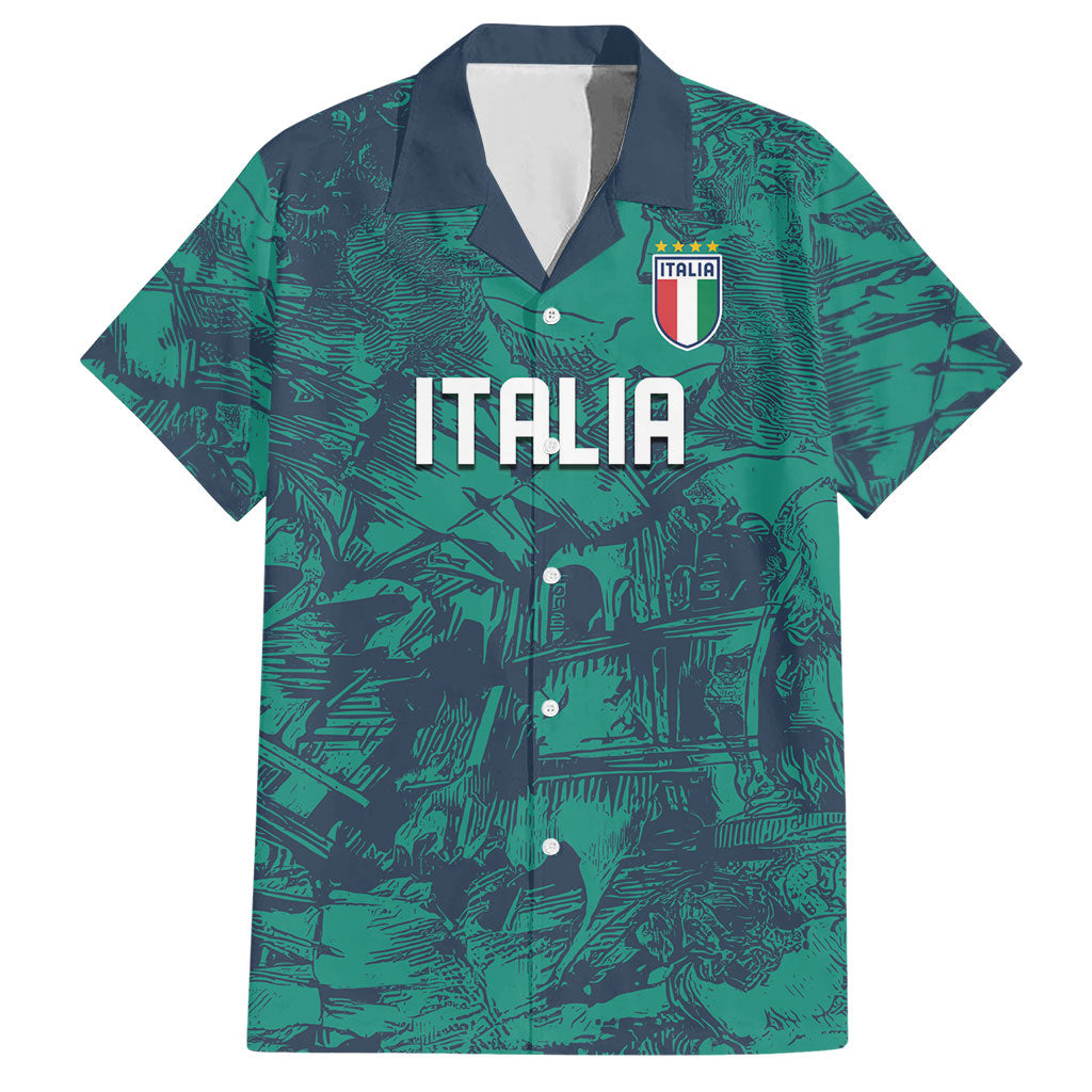 Custom Italy Football Hawaiian Shirt Gli Azzurri Renaissance Art Green Version
