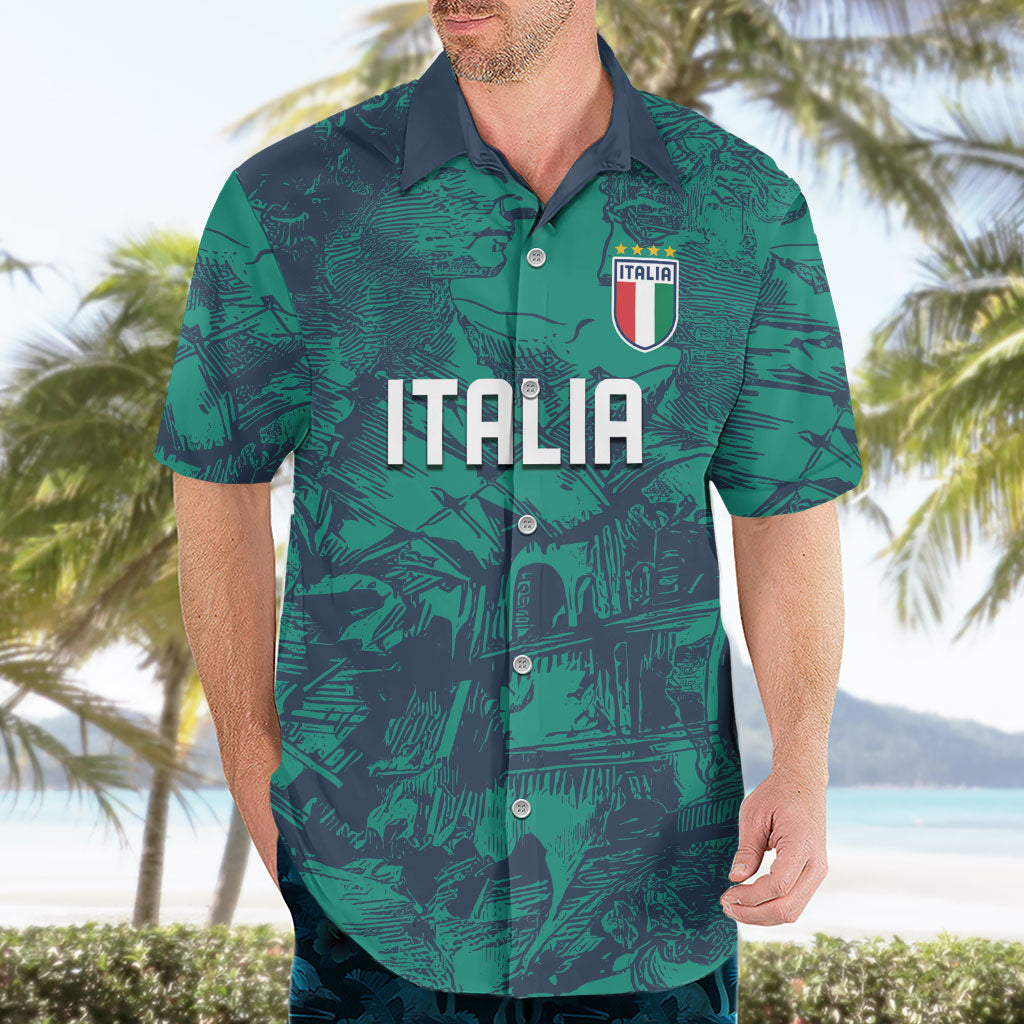 Custom Italy Football Hawaiian Shirt Gli Azzurri Renaissance Art Green Version