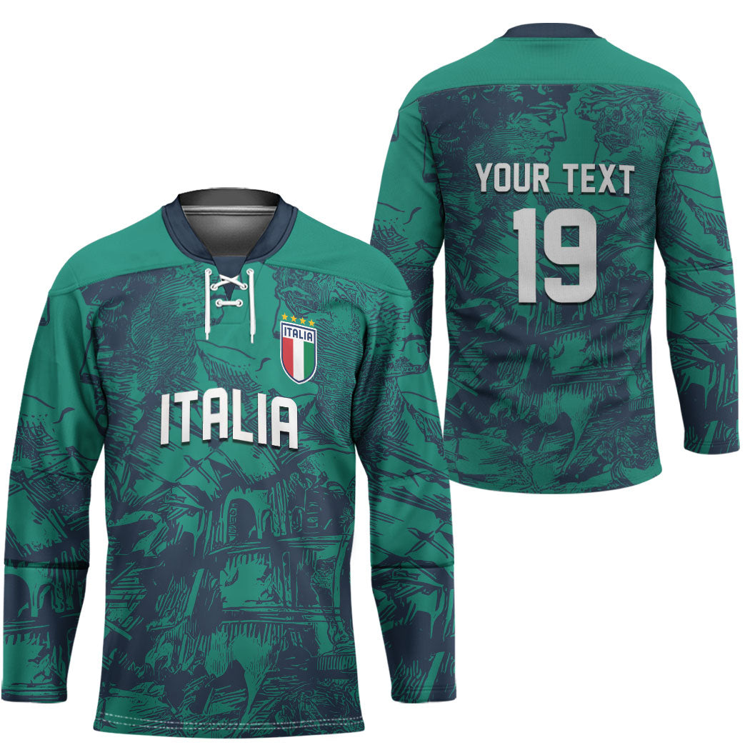 Custom Italy Football Hockey Jersey Gli Azzurri Renaissance Art Green Version