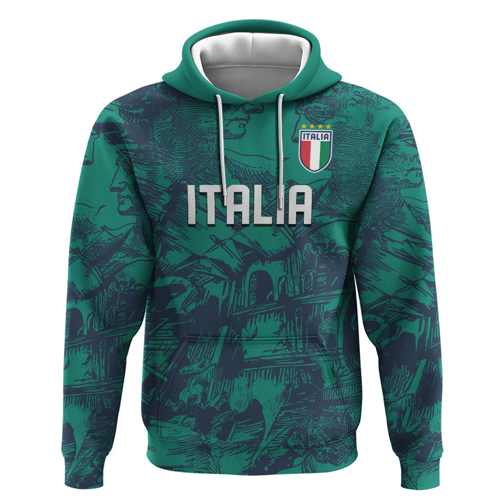 Custom Italy Football Hoodie Gli Azzurri Renaissance Art Green Version