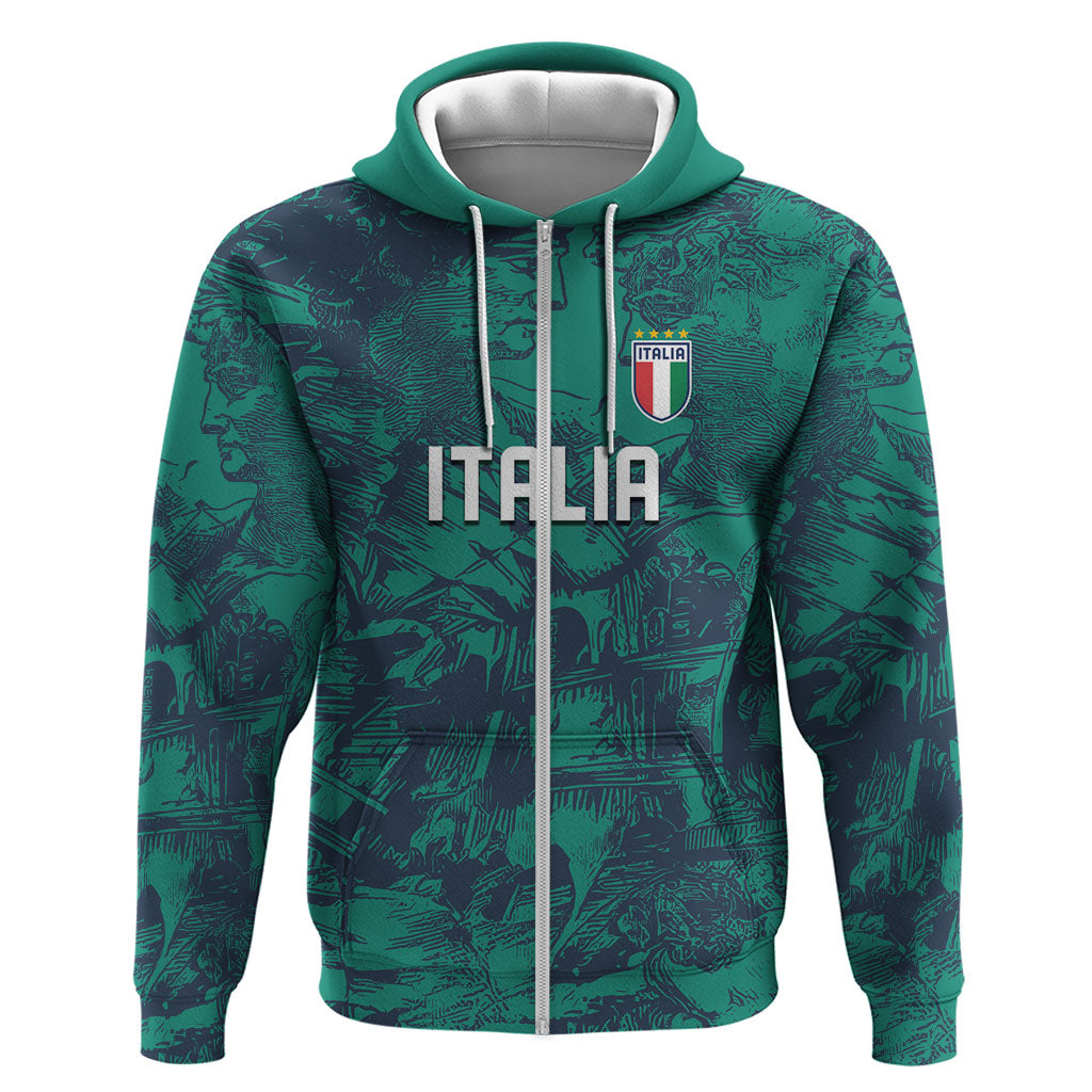 Custom Italy Football Hoodie Gli Azzurri Renaissance Art Green Version