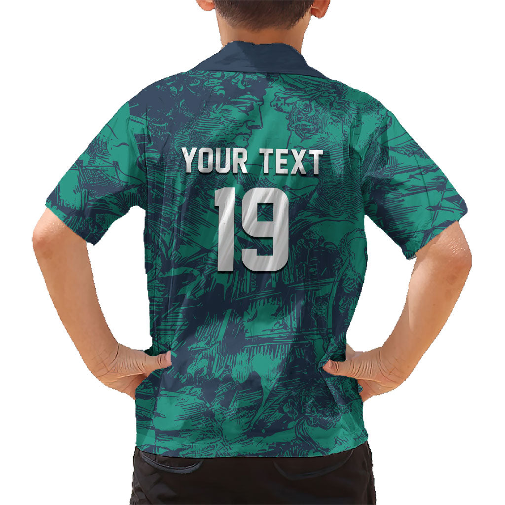 Custom Italy Football Kid Hawaiian Shirt Gli Azzurri Renaissance Art Green Version