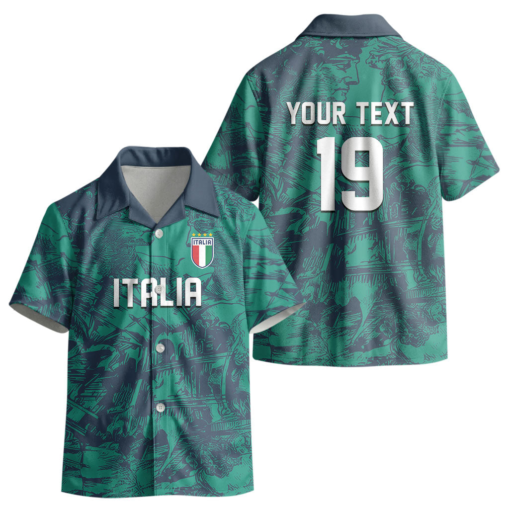 Custom Italy Football Kid Hawaiian Shirt Gli Azzurri Renaissance Art Green Version LT19