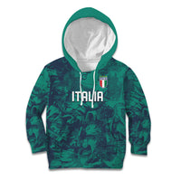Custom Italy Football Kid Hoodie Gli Azzurri Renaissance Art Green Version